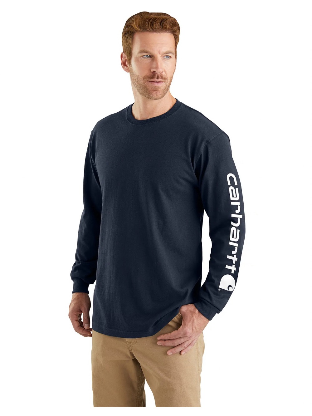 Carhartt men’s Dearborn Loose Fit Long Sleeve Logo T-Shirt Navy Tall L workear